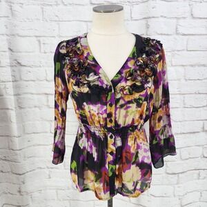 Vtg Y2K Sheer Top Dark Fairy Romantic Whimsigoth Rosette Indie Sleaze Size Small